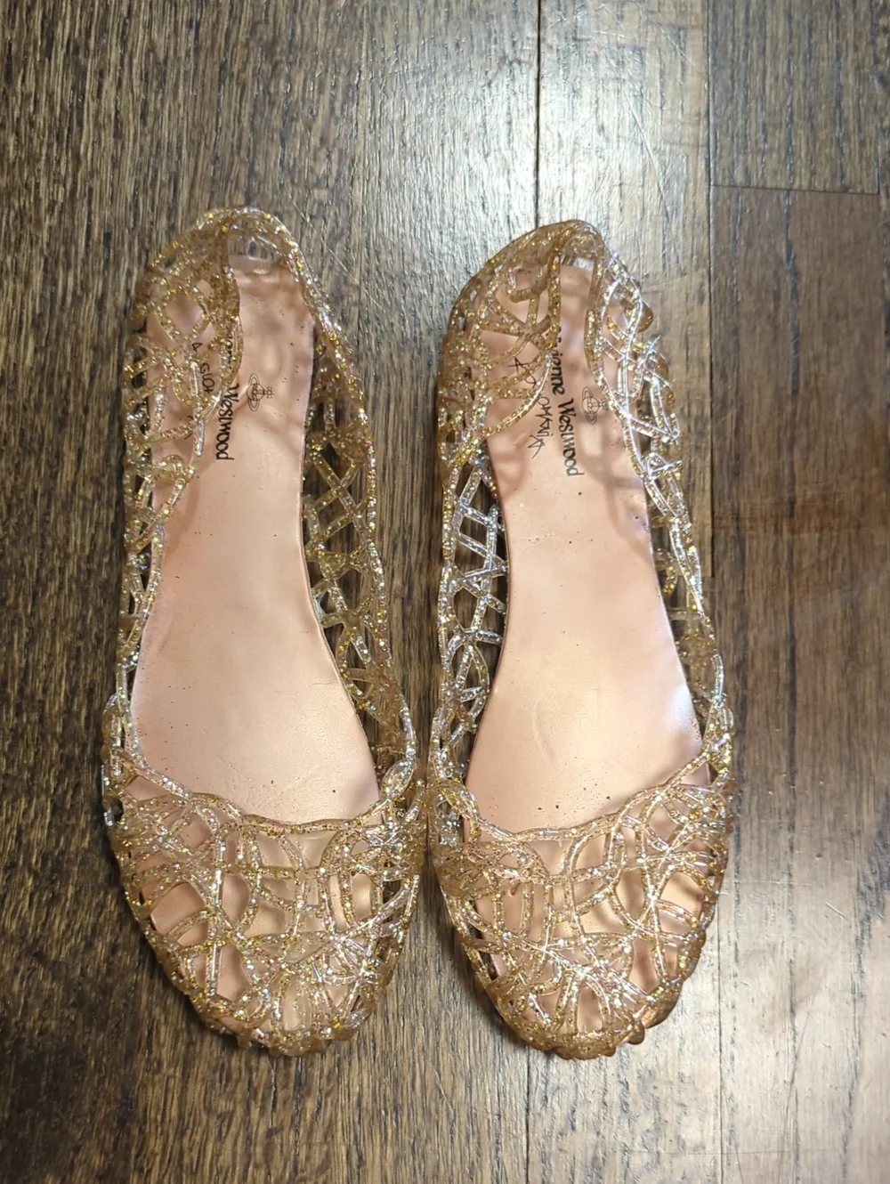 Vivienne Westwood Anglomania Y2K Vibes Melissa Gold Glitter Jelly Flats Size 40